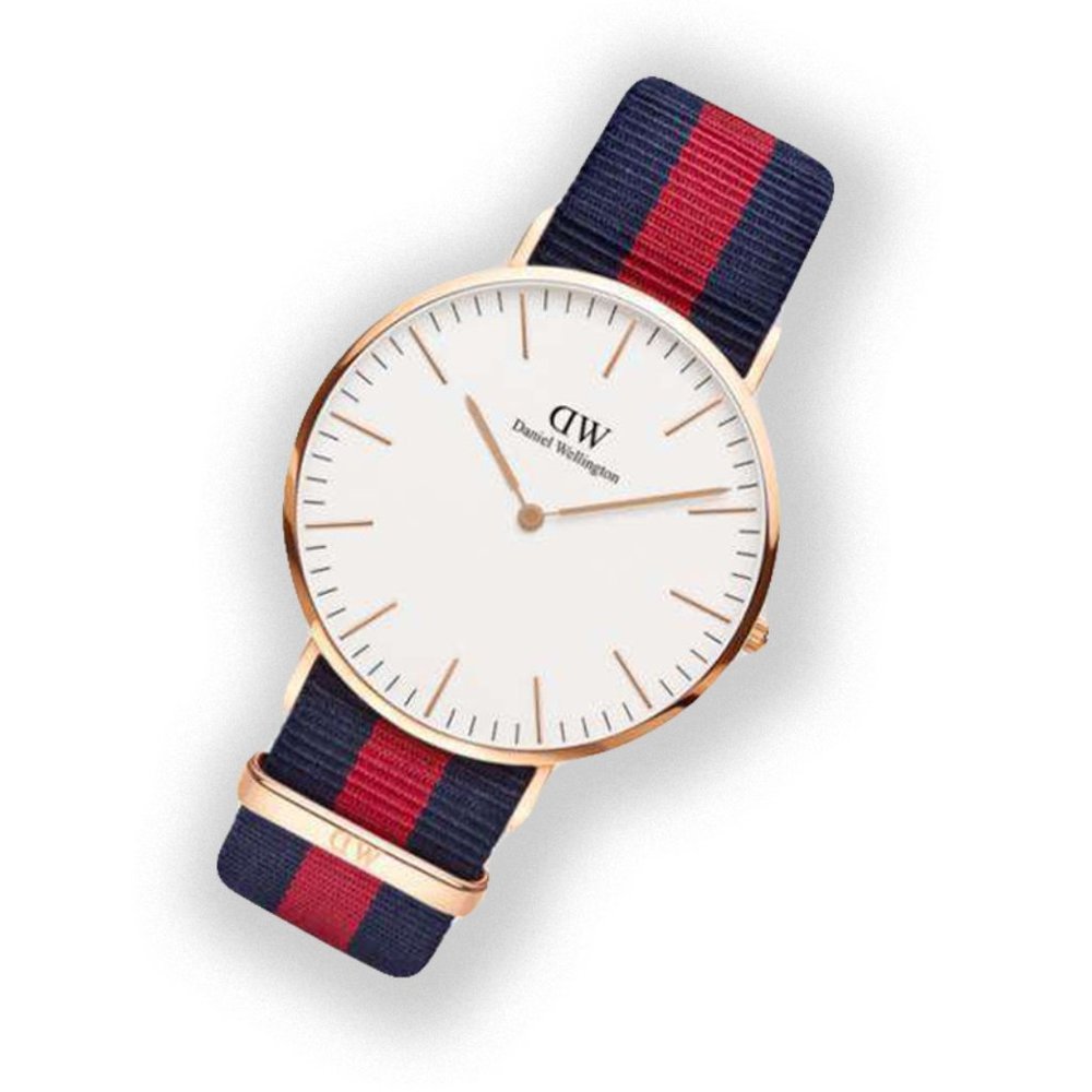 Daniel Wellington Classic 36mm Rose Gold Watch with Navy and Red NATO Strap